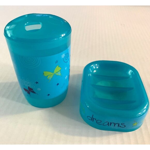 New American Idol Blue Plastic Bath Accessory Set 2 Piece Toothbrush Holder Soap - Picture 2 of 5